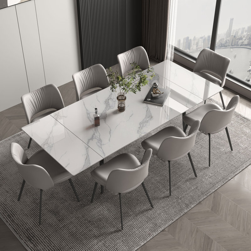 Modern Extendable Dining Table for 4-10 People，159-239cm Adjustable Length, Sintered Stone Dining Table - Scratch & Heat Resistant - Modern Kitchen Table for 4-10 People