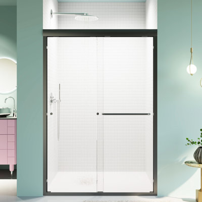 Porte de douche réglable de 44 po à 48 po, H 72 po, verre trempé de 1/4 po, noir mat, conception d'entrée optimale semi-l 48 po x H 72 po, corrosion et oxydation