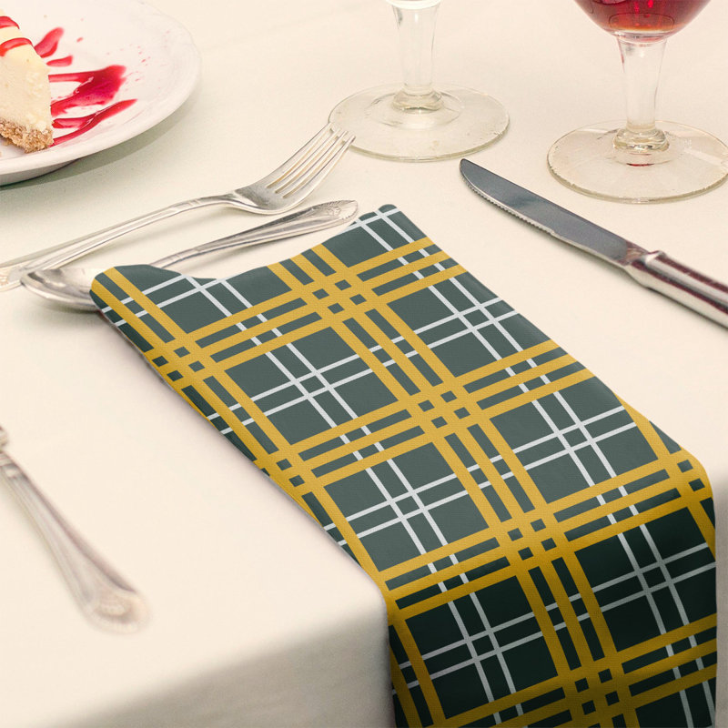 Plaid Square Napkin, Dark Green/White/Gold, 22" x 22", Polyester