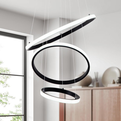  Lustre à intensité variable en cristal DEL (3000-6500K) pour plafond haut - télécommande, hauteur réglable, luminaire moderne en acier inoxydable pour vestibule, escalier, salon (4 anneaux)