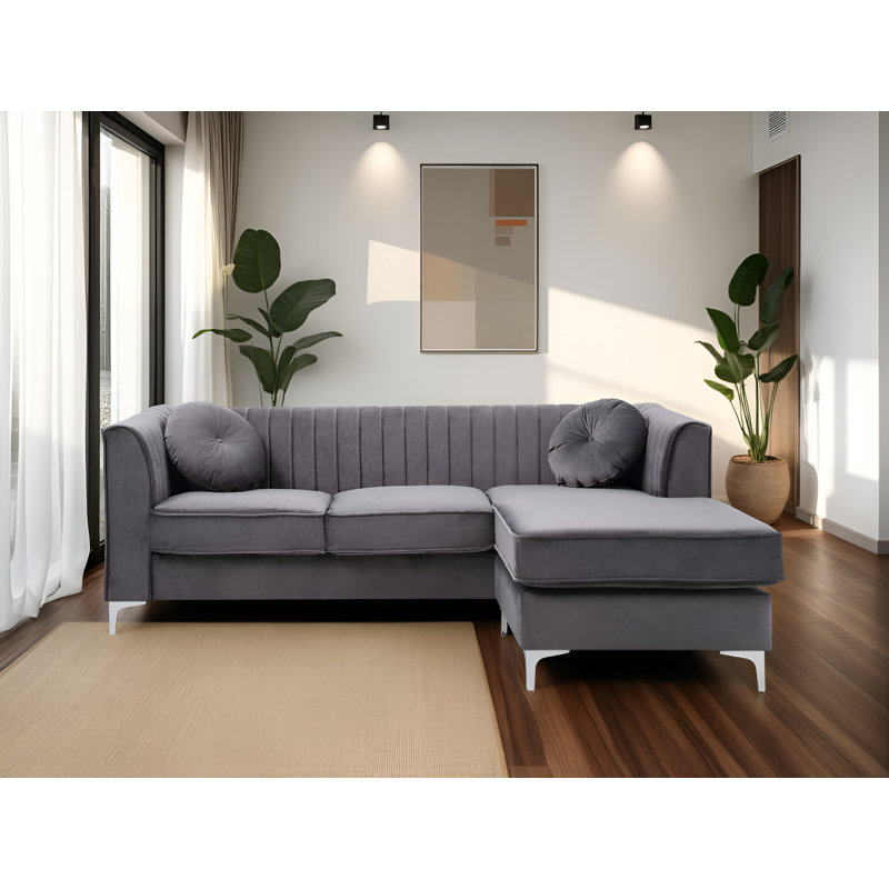 Canapé Tetouan, Microfibre grise / microsuède / velours gris
