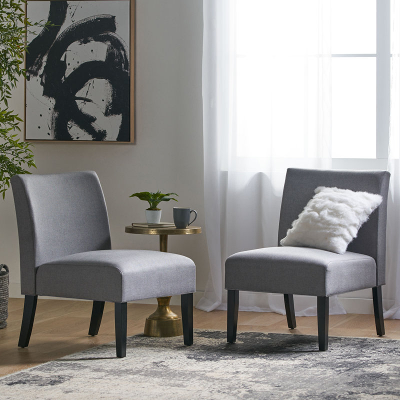 Yokota Upholstered Slipper Chair, Navy/Beige