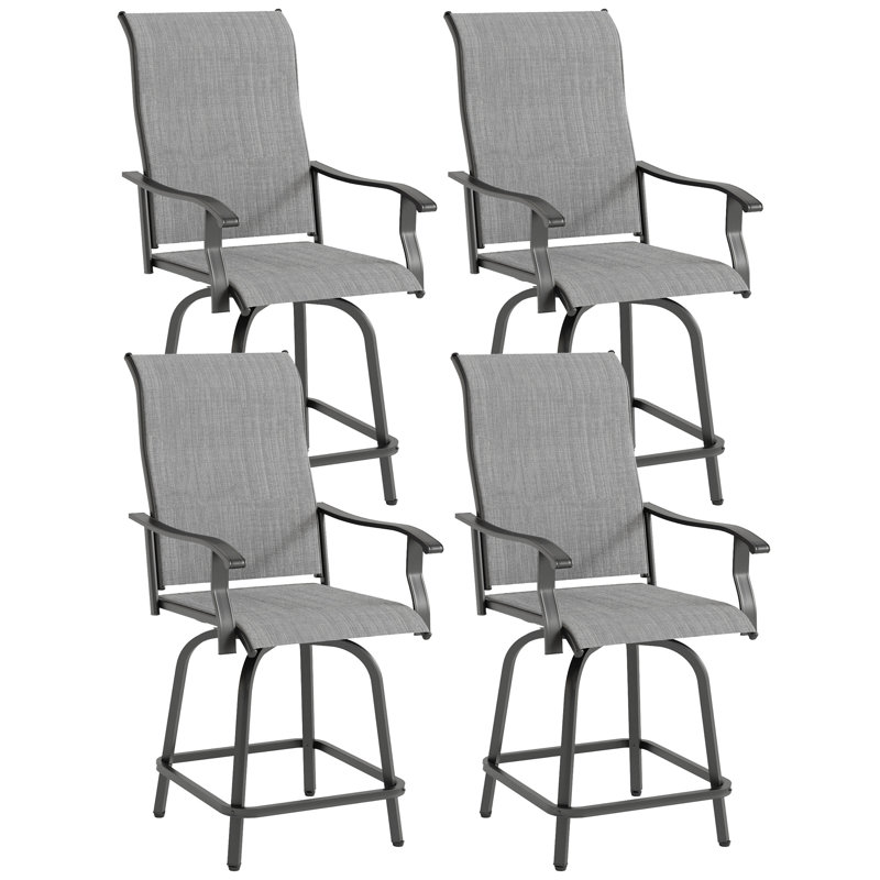 Ensemble de 4 tabourets de bar pour patio avec dossier haut, 4, Gris