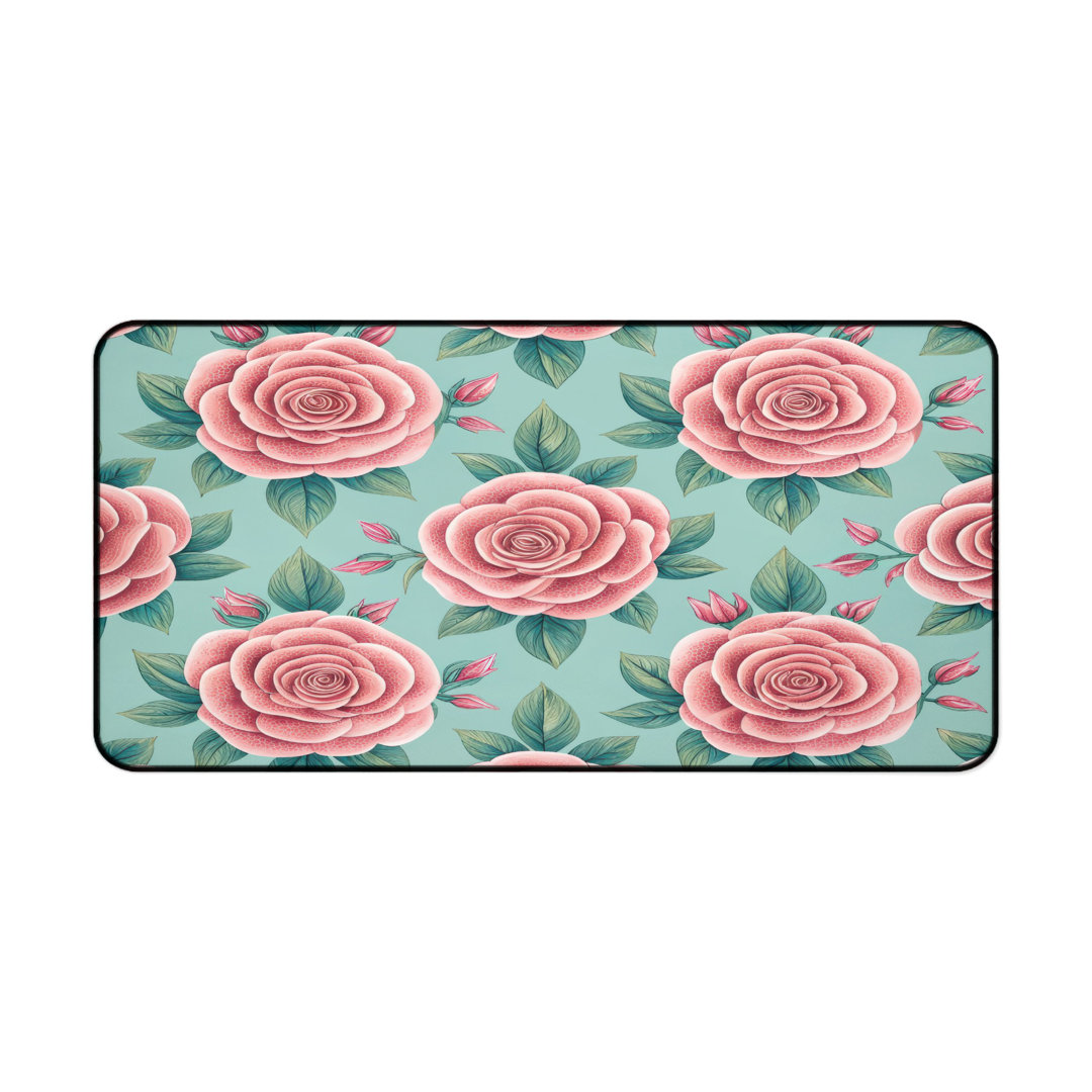 Pink Rose Floral Desk Mat