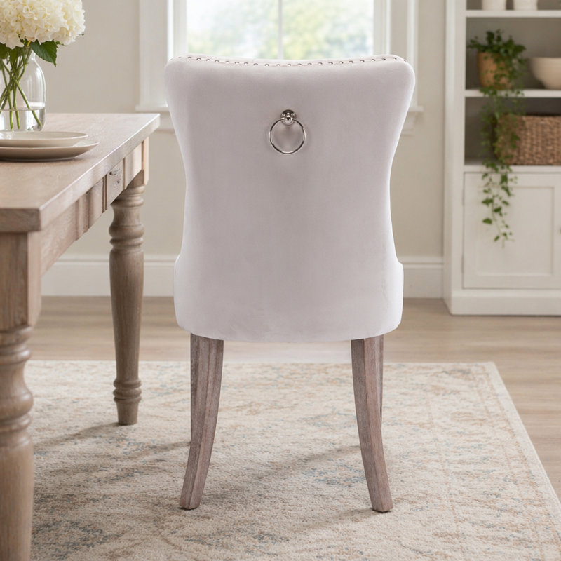 Chaise rembourrée haut de gamme en velours de bois massif, Beige, Beige, Brown