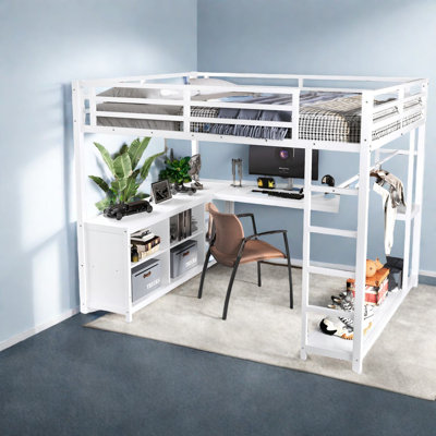 Lit mezzanine en métal peu encombrant avec rangement, style moderne pour la maison