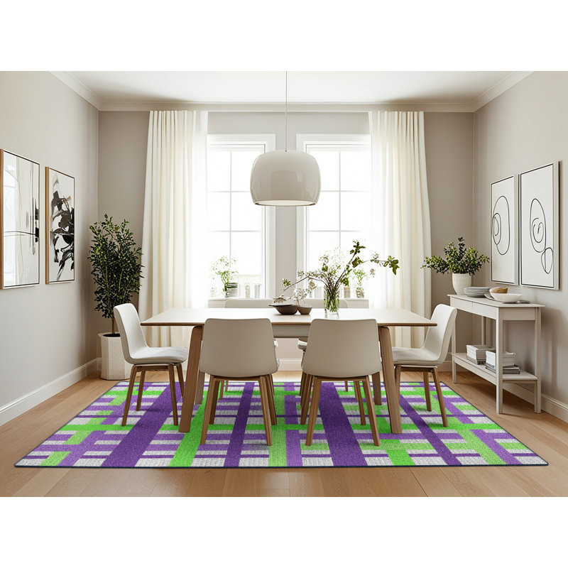 Tapis vert/mauve à motifs, Rectangle 7 pi x 10 pi