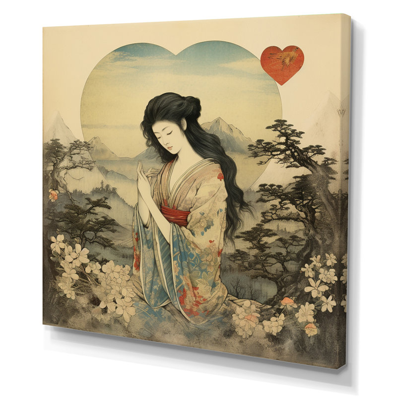 Beauté orientale rétro dans la nature, H 16 po x l 16 po x P 1 po, Toile tendue