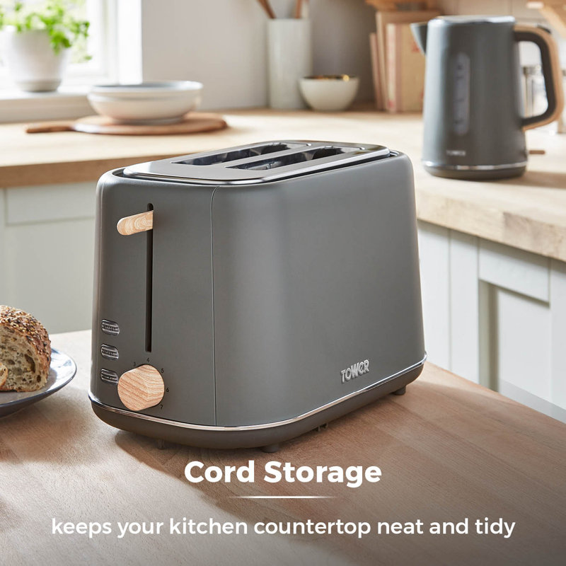 Tower Scandi 2-Slice Toaster with Adjustable Browning Control, 7 Toasting Functions, Cancel, Defrost and Reheating Settings, Stylish Scandinavian Design, 800 W