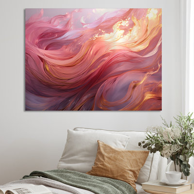 Impression sur toile «Tender Liquide Vintage Pink Gold Waves I - Abstract Shapes»