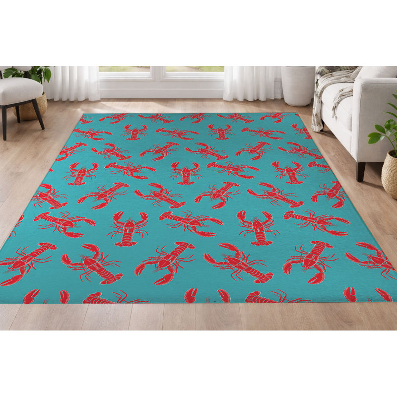 Tapis ultra-mince à profil bas Lobster, Bleu sarcelle clair, Rectangulaire 3 pi x 5 pi