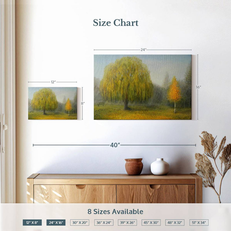 Misty Willow Tree, peinture, H 16 po x l 24 po