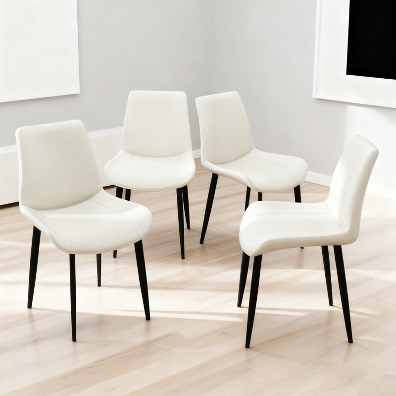 Chaise d'appoint rembourrée en similicuir avec pieds en métal, Blanc