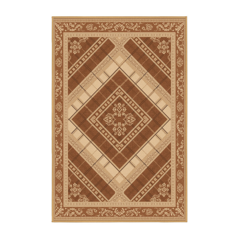 Tapis oriental traditionnel lavable à la machine Paulett en brun - reliure brun clair, 8 x 12