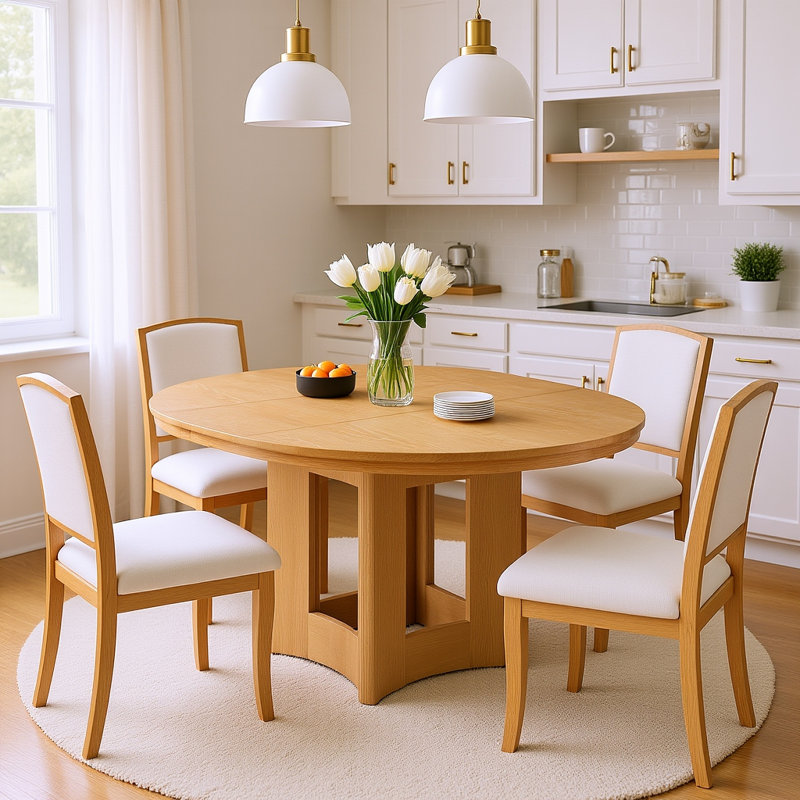 Ensemble de table de salle à manger extensible en bois massif 5 pièces avec rallonge amovible de 16 po et chaises rembourrées - 4 places