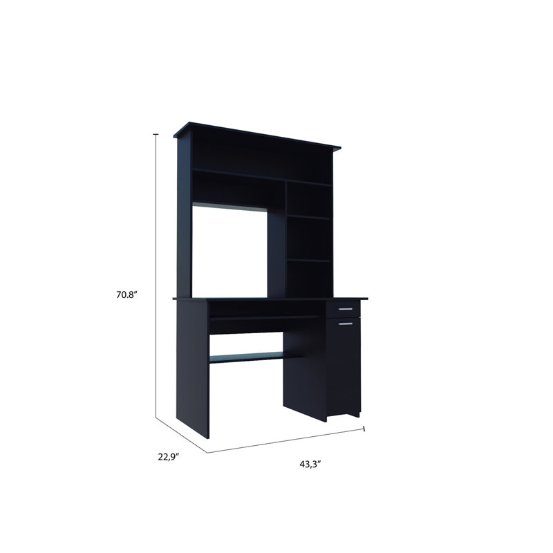 2-Drawer 7-Shelf Computer Desk with Hutch Home Office Desk, Black
