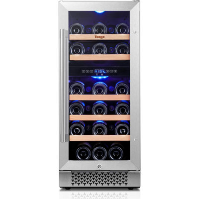 Yeego 28 Bottles 15" Dual Zone Wine Cooler Under Counter Compressor Wine Refrigerator Mini Fridge