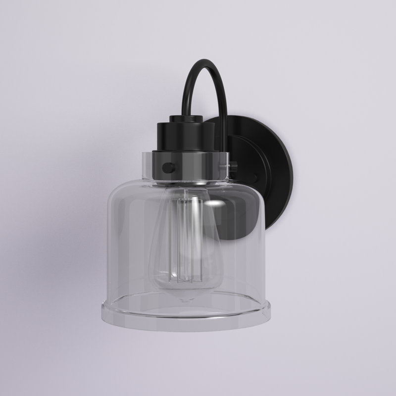 Juliann 1-Light Dimmable Steel Wall Sconce with Clear Striped Glass Shade , Matte Black