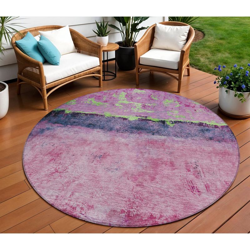Tapis d'intérieur rond lavable abstrait vert rosé et vert menthe Everette