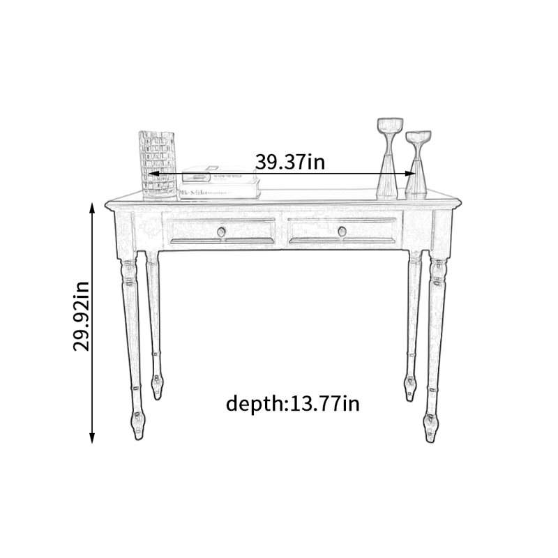 Bureau de 13,77 pouces de profondeur American-style, H 29,92 po x l 39,37 po x P 13,77 po, Noir