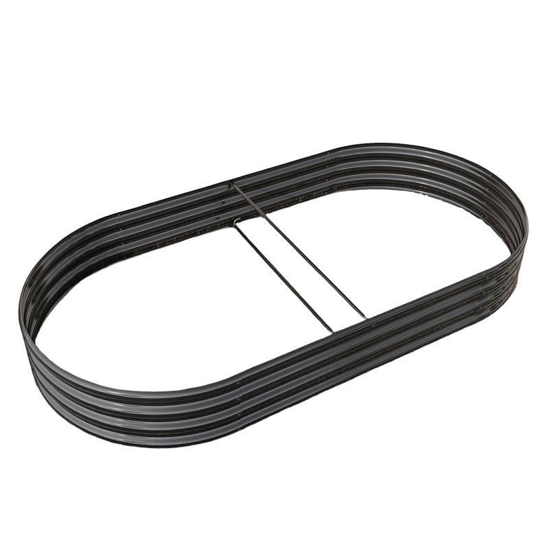 Oval Metal Raised Garden Bed (Silver), Black, 11.42" H x 44.68" W x 88.98" D