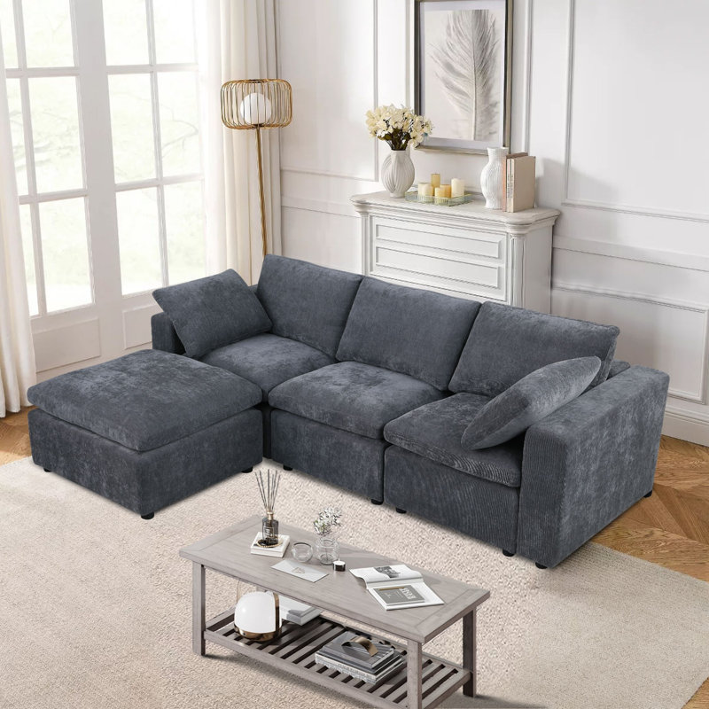 Accoudoirs carrés en chenille 96 po Klepac, Gris chenille
