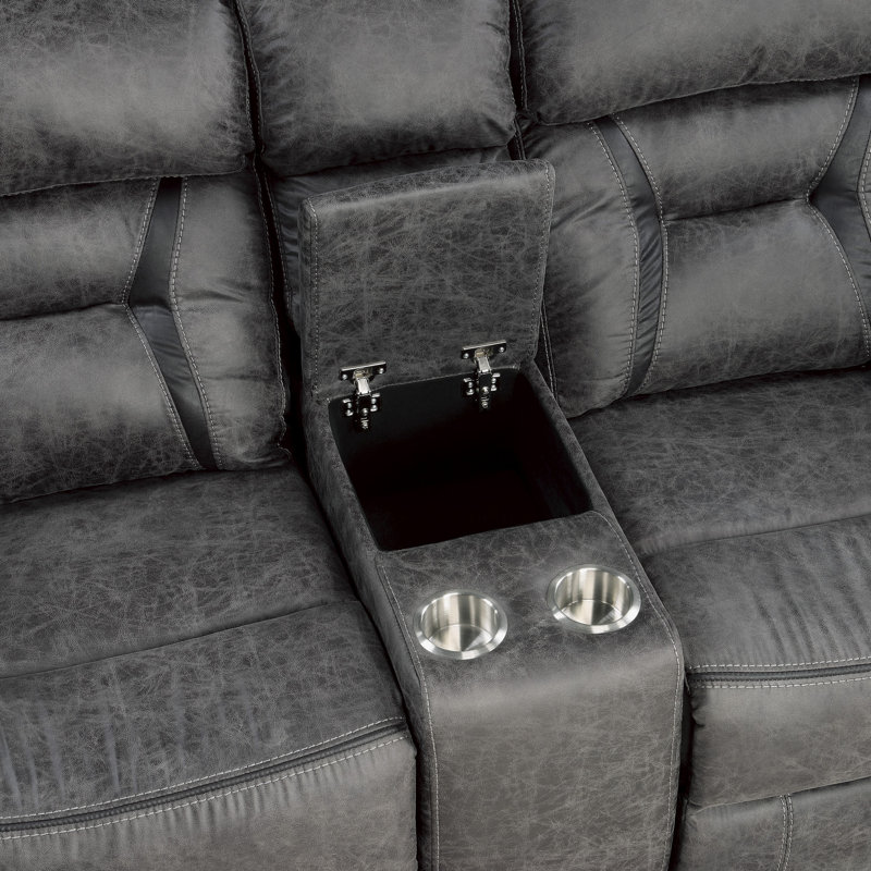 Gray Microfiber Tufted Reclining Loveseat with Cup Holder
