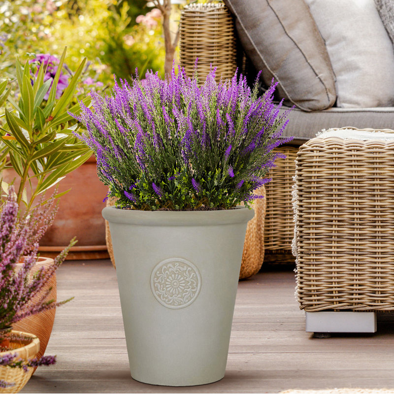 Rustic Style Rolled Rim Vase Planter, Beige, 42cm H x 37cm W x 37cm D