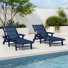 Chaise longue inclinable réglable en PEHD bleue avec roues et porte-gobelet (ensemble de 8)