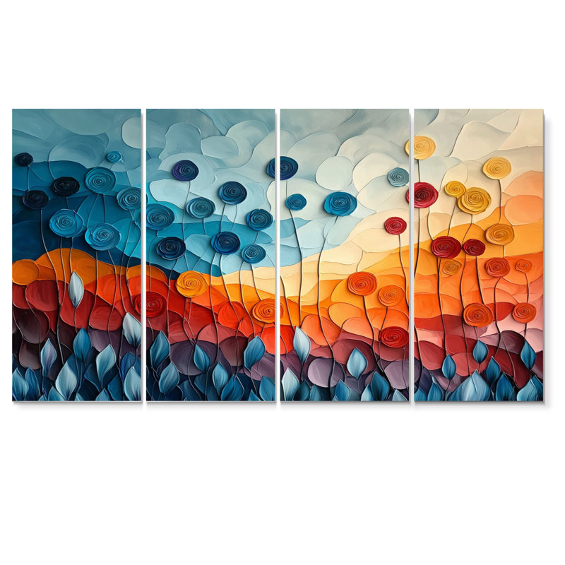 Fantaisie champ de fleurs de renoncule V - - décoration murale renoncule - - art mural traditionnel Tradi, H 32 po x l 64 po