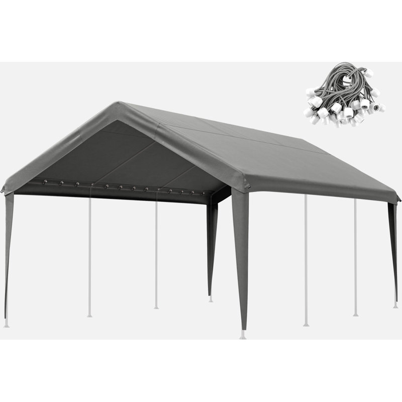 Carport Canopy Replacement Cover With Ball Bungees (Frame Is Not Included), Light Gray, 112.8" H x 144" W x 240" D