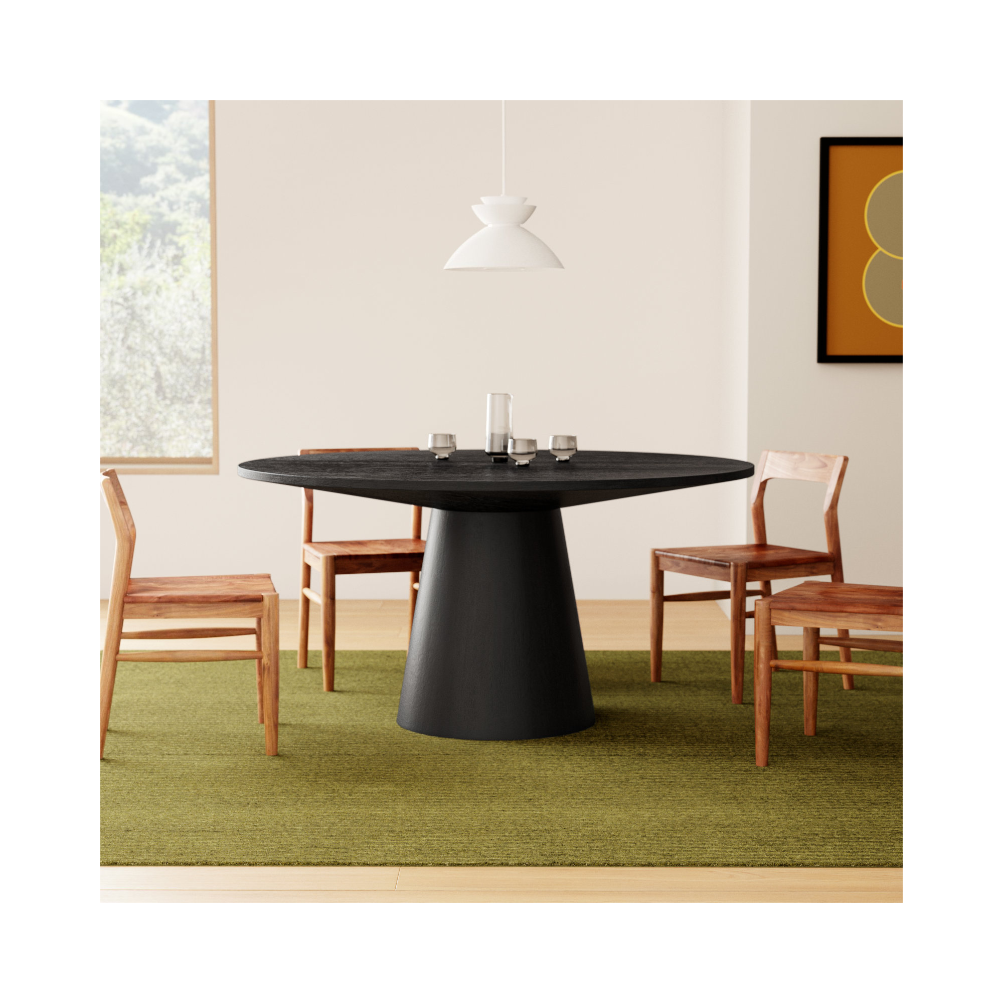 Astraea Pedestal Dining Table, Black, 31”H x 59”L x 59”W