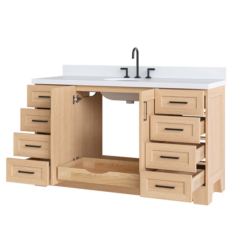 61 IN.  Single Bathroom Vanity, Oval, White Quartz, Vintage Green