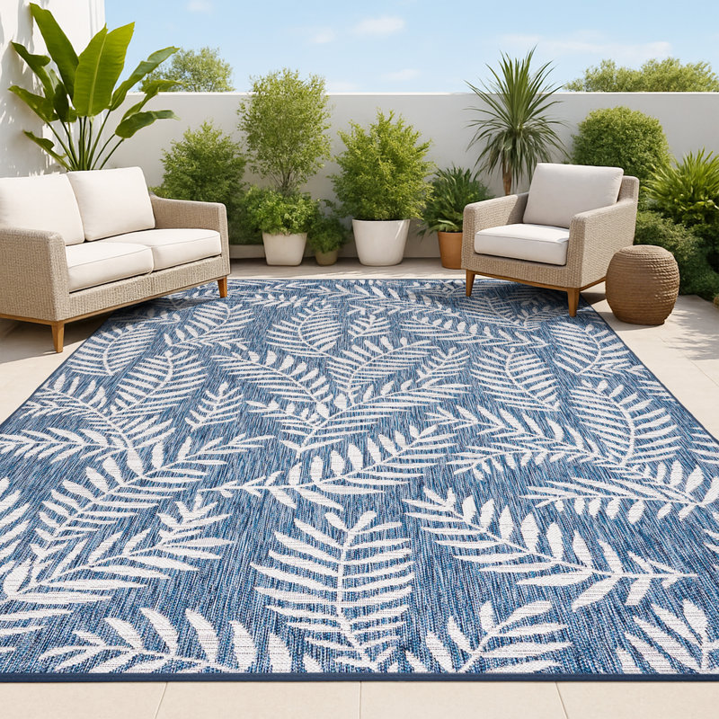 Tapis bleu marine / ivoire Mechling Nevis, Rectangle 9 pi x 12 pi