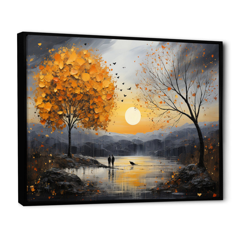 Romantic Landscape Melting Hearts III - Romantic Landscape Wall Decor, Cadre flottant noir, H 30 po x l 40 po x P 1,5 po