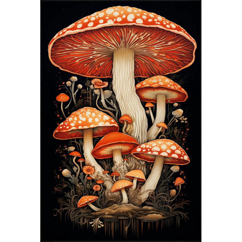Tapis décoratif moderne à motif de champignon rouge, Tapis de couloir 2 pi 6 po x 6 pi 7 po
