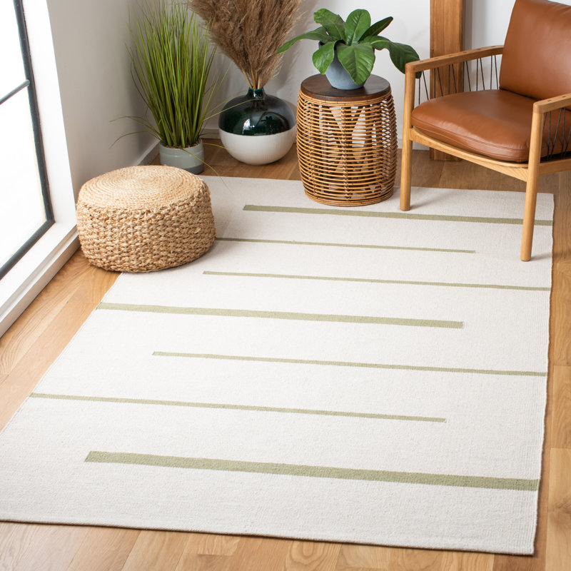 Estref Hand Woven Cotton Striped Rug, Rectangle 5' x 8'