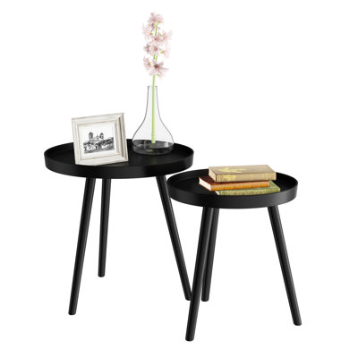 Kinchen Nesting Side Tables - Set of 2 Round End Tables for Living Room, Bedroom, or Home Office - Accent Table Set with Tray Tops - Mid-Century Modern Living Room Furniture by Lavish Home