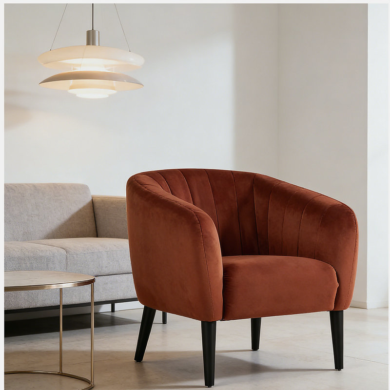 Fauteuil d'appoint moderne orange brûlé avec motif en tonneau et capitonnage