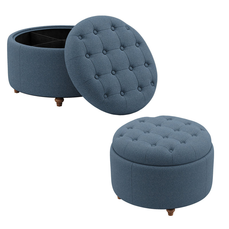 Repose-pieds rembourré avec rangement et coussin capitonné, Blue