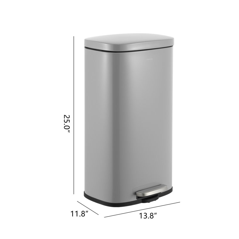 Steel Step On Kitchen Trash Can - 8 Gallons, Fog Grey