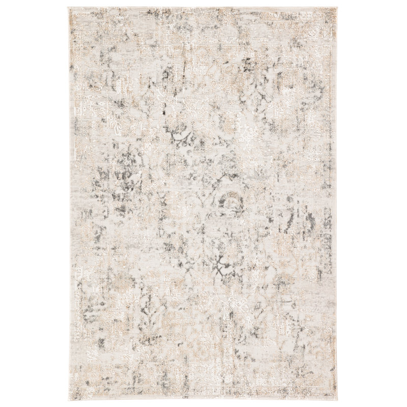 Tapis gris à motif floral Raub, Rectangle 4 pi x 6 pi