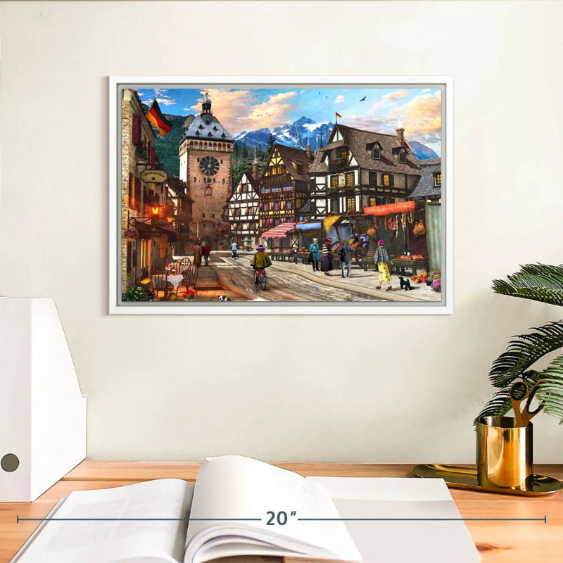Village allemand, Cadre flottant blanc, 13 po x 9 po