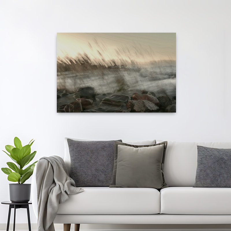 Rocher, sérénité abstraite, art mural côtier tranquille, H 32 po x l 48 po