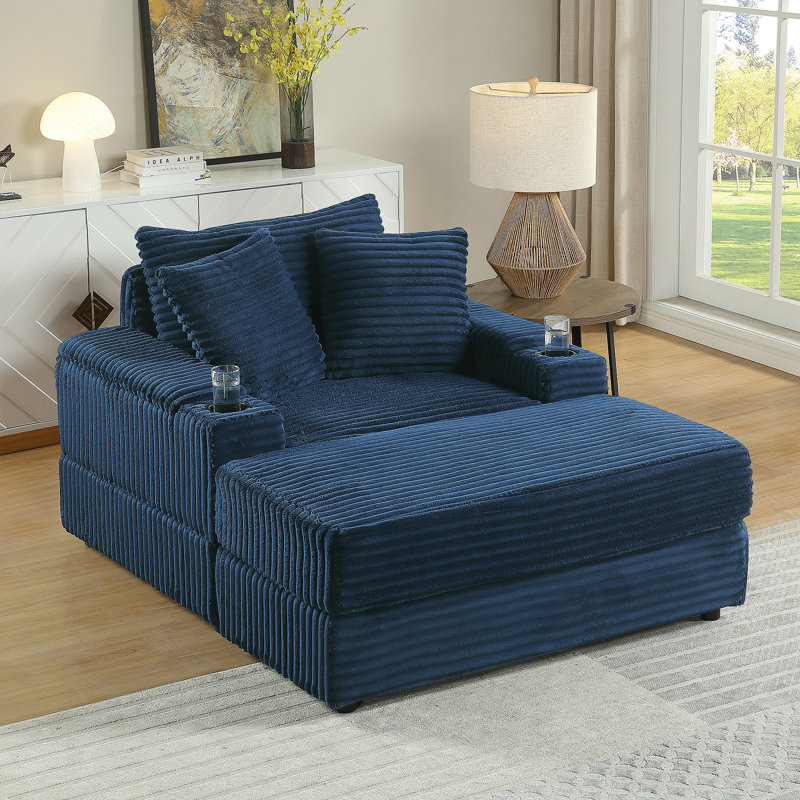 Canapé avec 2 coussins décoratifs et un repose-pieds, Canapé Comfy Sofa, Bleu