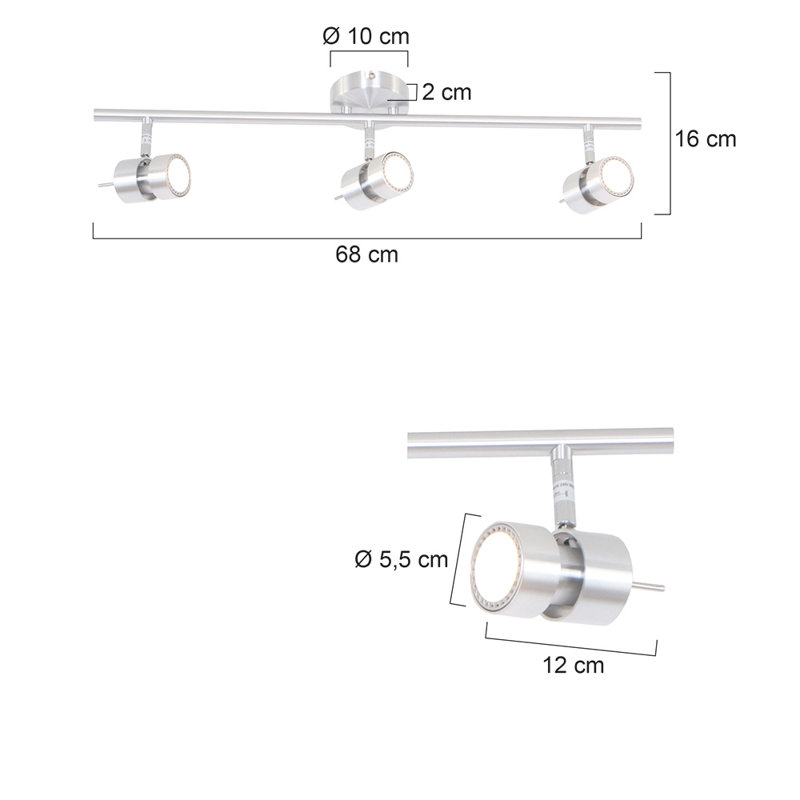 Joaquin 68cm 3 -Light Track Kit, Silver