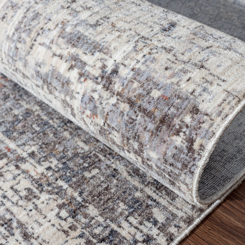 9 Abstract Area Rug in Gray/Ivory, Rectangle 9'6" x 13'