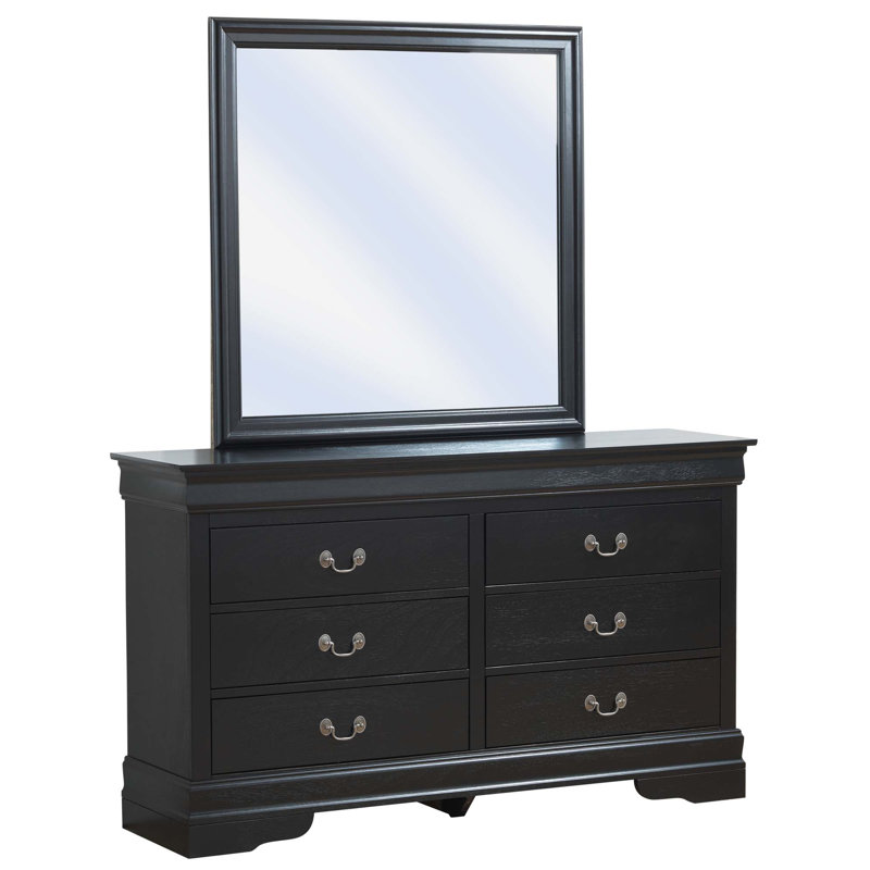  Louis Phillipe Vernon 6 Drawer Double Dresser, Black