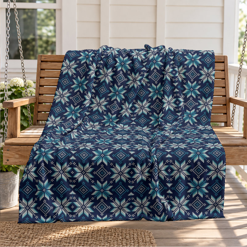 Jeté en flanelle à motif géométrique bleu marine, 60 x 80 po