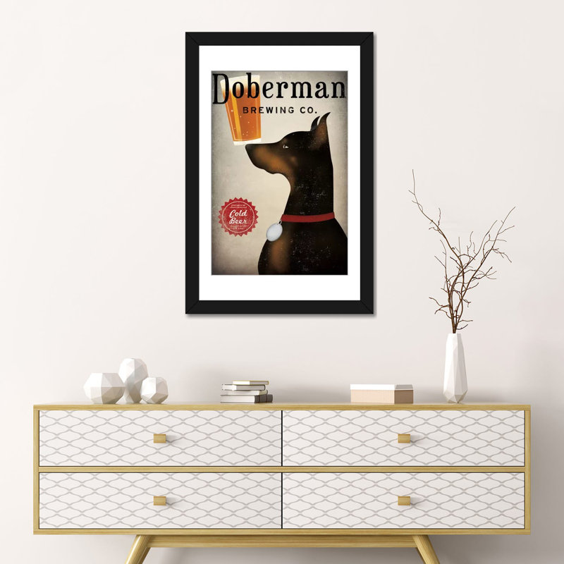« doberman infuser co. », impression sur toile tendue, Papier beaux-arts encadré noir, L 24 po x H 32 po x P 1 po, Blanc